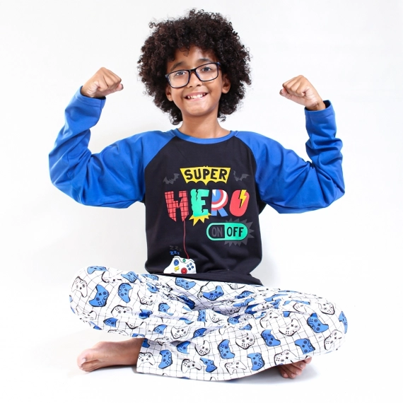 Super Hero Pijama Masculino Longo que Brilha no Escuro Cara de